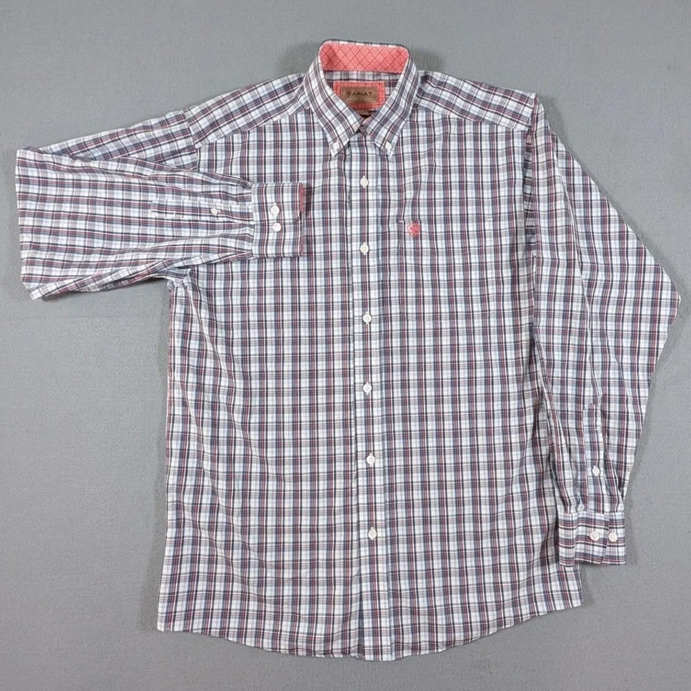 Ariat Nico Classic Button Down Shirt Mens Medium Wrinkle Free Plaid Long Sleeve